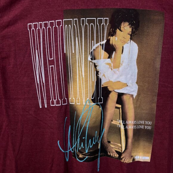 Whitney Houston I Will Always Love You Washed Graphic Burgundy T-Shirt 2XL - Picture 2 of 4